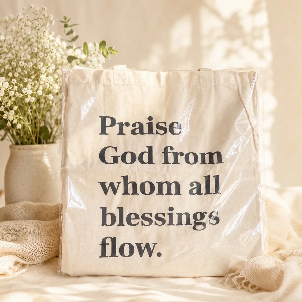 The Daily Grace Co Doxology Tote Bag Cream Canvas‎ Praise God Quote New